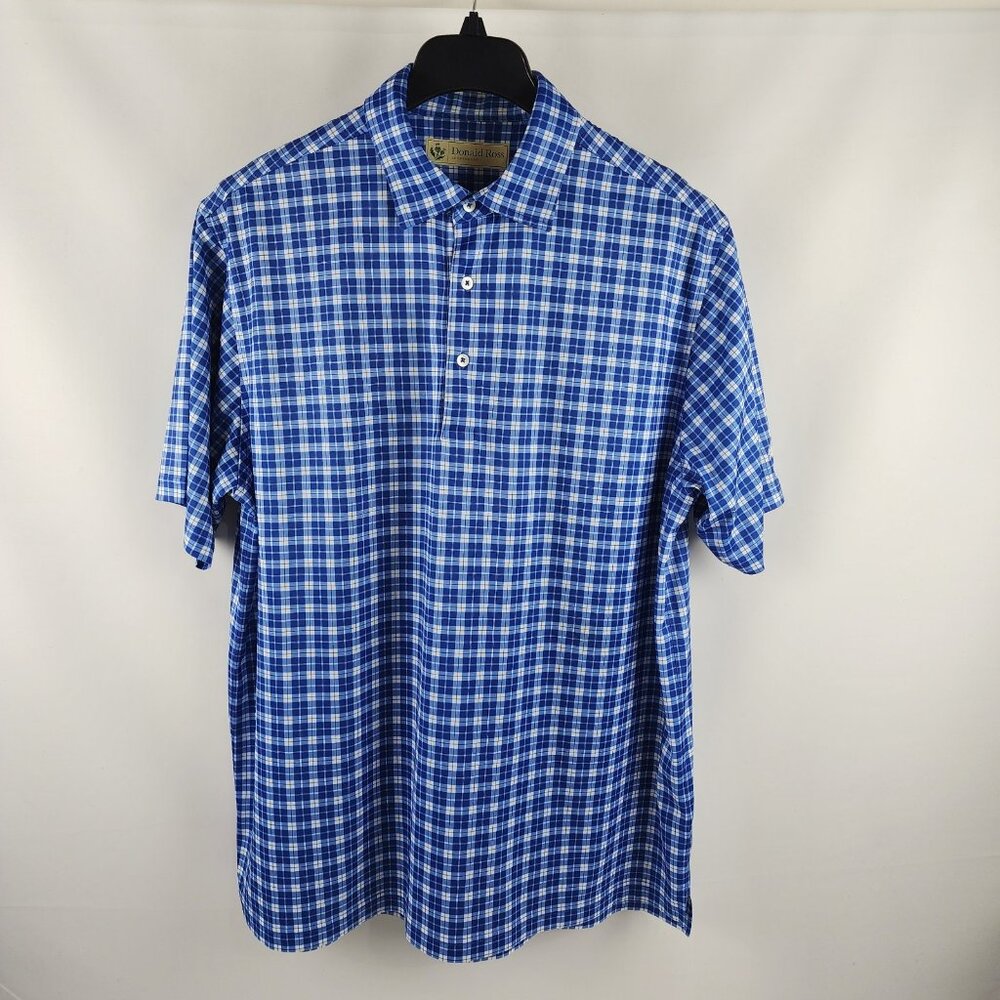 SOLD OUT Donald Ross Shirt Mens Large Blue White Checks Golf Sportswear S/S Polo